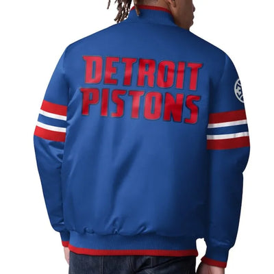 Detroit Pistons Scout I Full-Snap Varsity Royal Blue Satin Men's Bomber Jacket