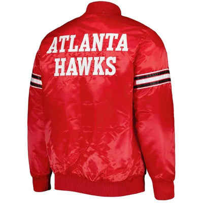 Atlanta Hawks Pick and Roll Full-Snap Varsity Red Satin Men's Bomber Jacket