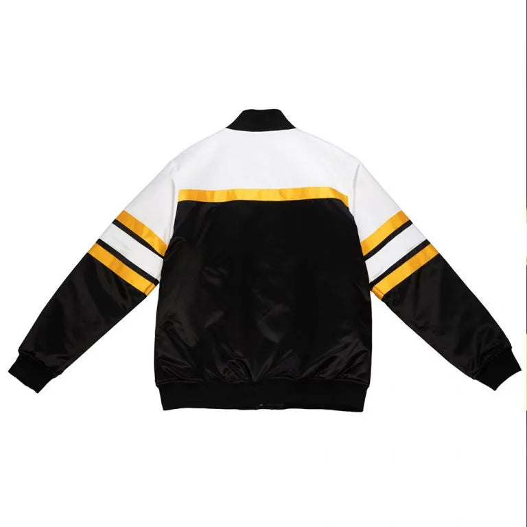 Pittsburgh Steelers Special Script Heavyweight Full-Snap Varsity Black and White Satin Men's Bomber Jacket