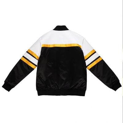 Pittsburgh Steelers Special Script Heavyweight Full-Snap Varsity Black and White Satin Men's Bomber Jacket