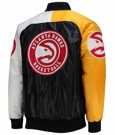 Atlanta Hawks Full-Snap Varsity Tricolor Satin Men's Bomber Jacket