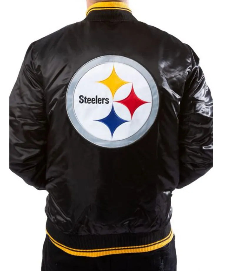 Pittsburgh Steelers Full-Snap Varsity Black Satin Men's Bomber Jacket
