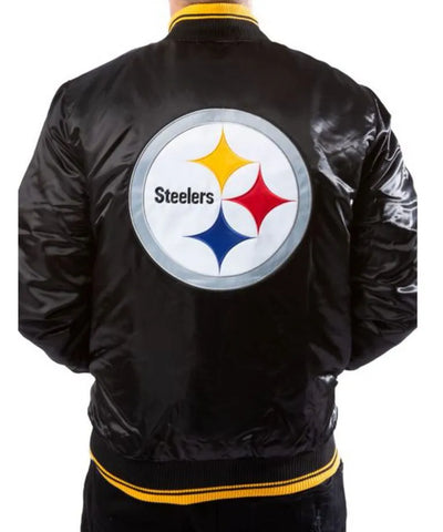 Pittsburgh Steelers Full-Snap Varsity Black Satin Men's Bomber Jacket