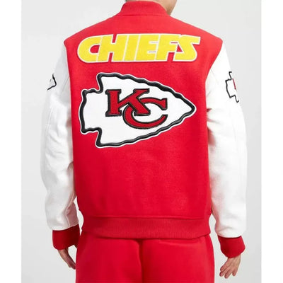 Kansas City Chiefs Red Wool and White Genuine Leather Sleeves Men's Varsity Letterman Jacket