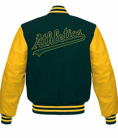 Oakland Athletics MLB Varsity Green Wool & Yellow Leather Sleeves Men's Jacket