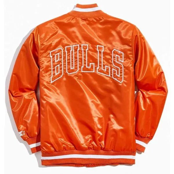 Chicago Bulls Full-Snap Varsity Orange Satin Men's Bomber Jacket