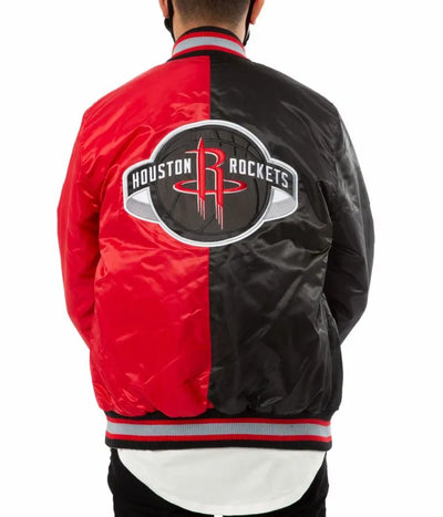 Houston Rockets Full-Snap Varsity Red and Black Satin Men's Bomber Jacket