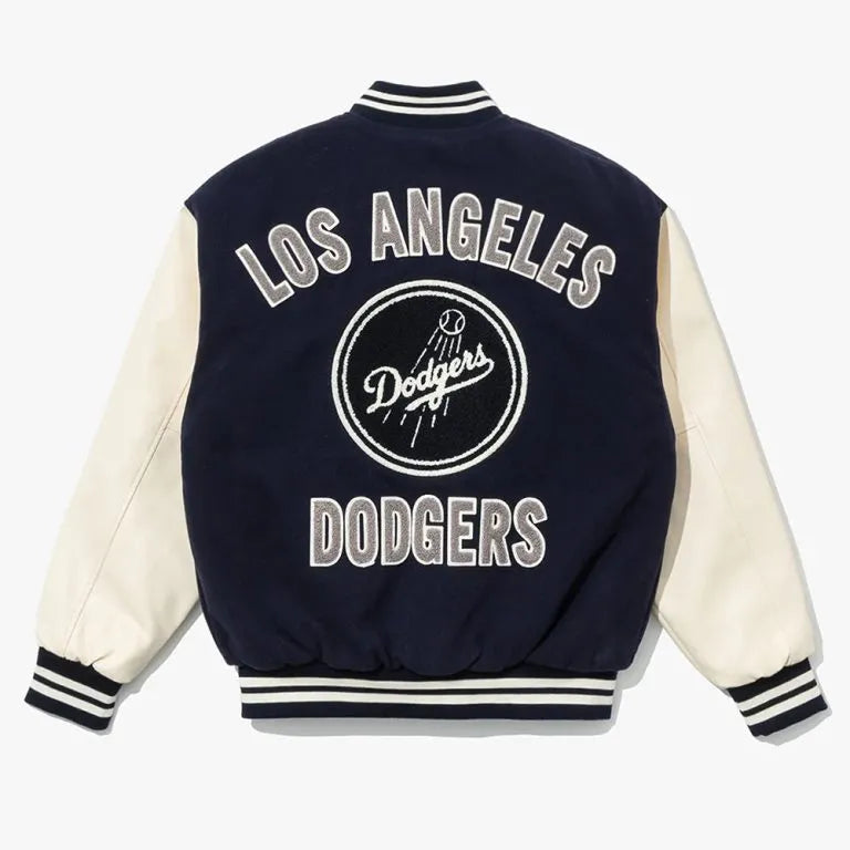 Los Angeles Dodgers Navy Blue Wool & White Leather Sleeves Varsity Men's Jacket