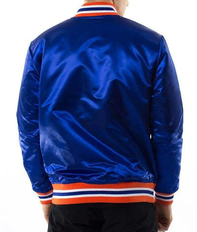 Cleveland Cavaliers Basketball Full-Snap Varsity Royal Blue Satin Men's Bomber Jacket