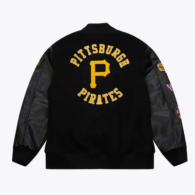 Pittsburgh Pirates Black Out Wool/Leather Full-Snap Varsity Men's Jacket