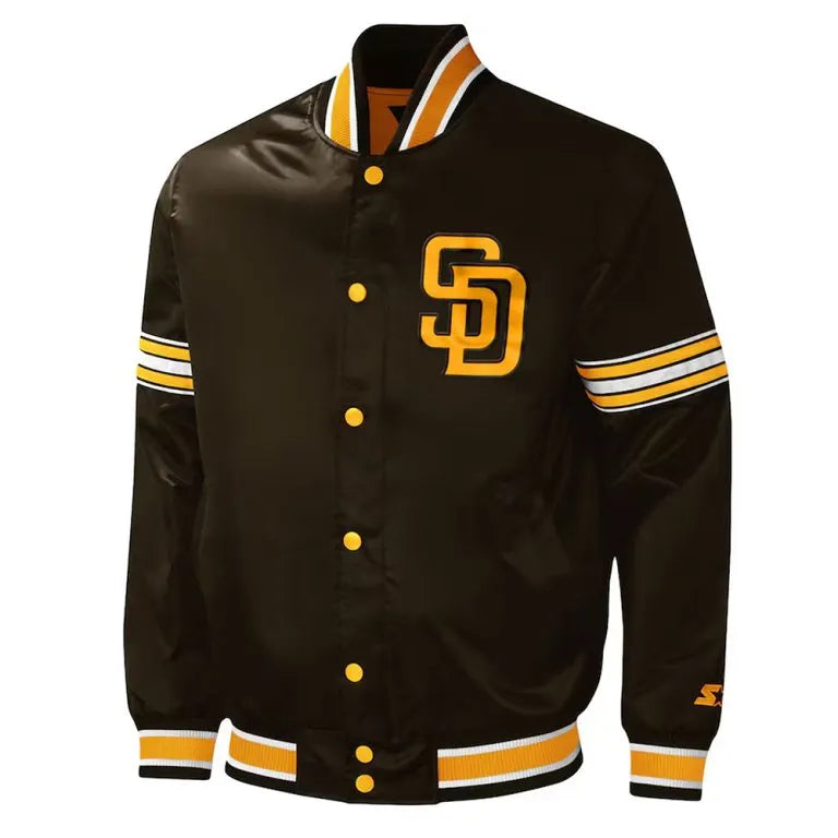 San Diego Padres Midfield Full-Snap Varsity Brown Satin Men's Jacket