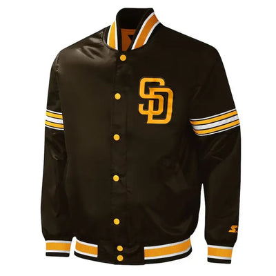 San Diego Padres Midfield Full-Snap Varsity Brown Satin Men's Jacket