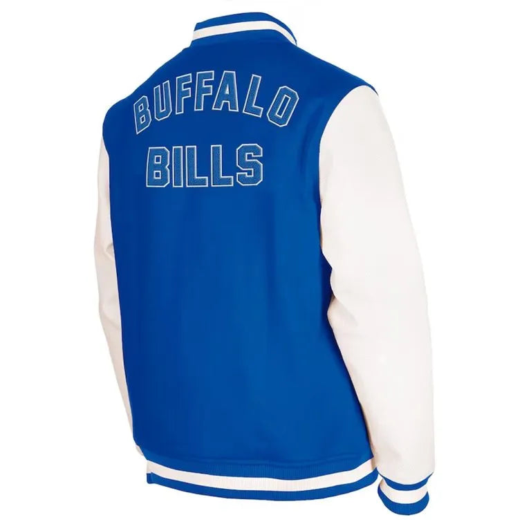 Buffalo Bills Third Down Royal Blue Wool and White Leather Sleeves Varsity Men's Letterman Jacket