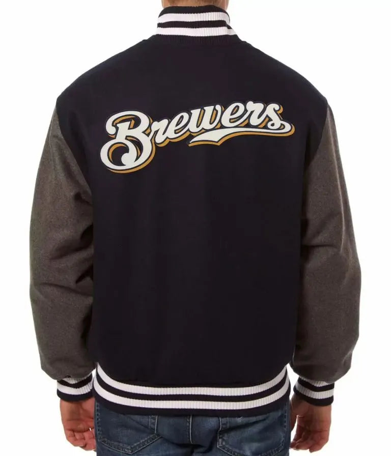 Milwaukee Brewers Varsity Wool Two Tone Black and Gray Men's Jacket