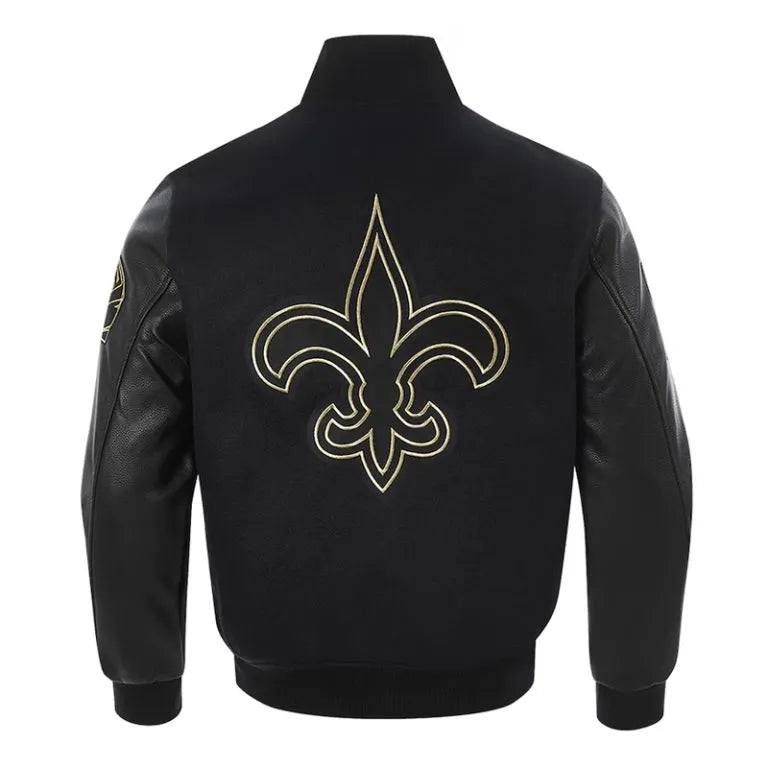 New Orleans Saints Mash Up Black Wool & Genuine Leather Sleeves Men's Varsity Letterman Jacket