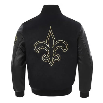 New Orleans Saints Mash Up Black Wool & Genuine Leather Sleeves Men's Varsity Letterman Jacket