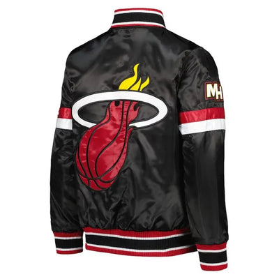Miami Heat Home Game Full-Snap Varsity Black Satin Men's Bomber Jacket
