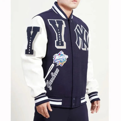 New York Yankees Mash Up Blue Wool & White Leather Sleeves Full-Zip Varsity Men's Jacket