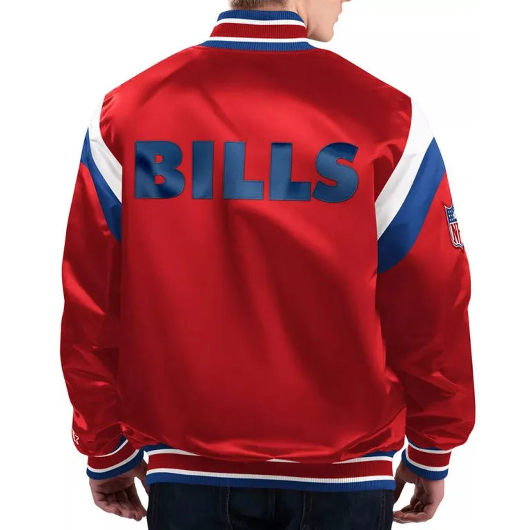 Buffalo Bills Shutout Throwback Full-Snap Varsity Red Satin Men's Bomber Jacket