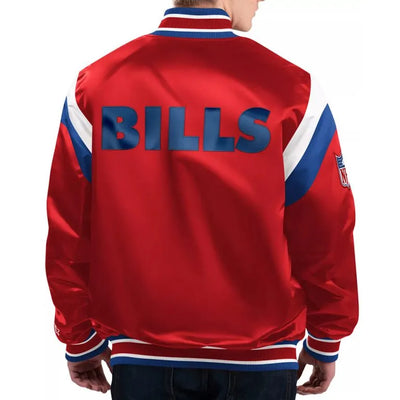 Buffalo Bills Shutout Throwback Full-Snap Varsity Red Satin Men's Bomber Jacket