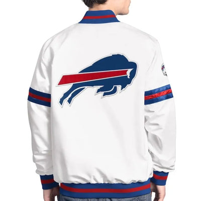 Buffalo Bills Scout Full-Snap Varsity White Satin Men's Bomber Jacket