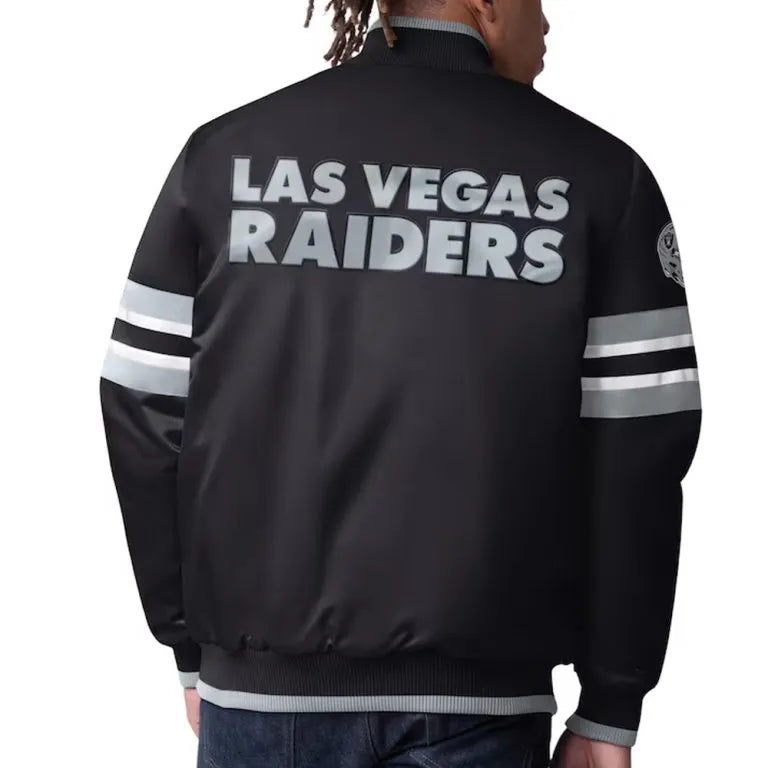 Los Angeles Raiders Scout Full-Snap Varsity Black Satin Men's Bomber Jacket