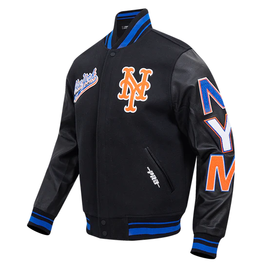 New York Mets Varsity Black Wool & Leather Sleeves Men's Jacket