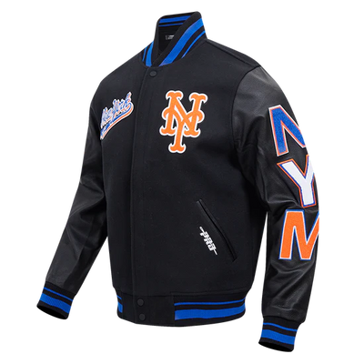 New York Mets Varsity Black Wool & Leather Sleeves Men's Jacket