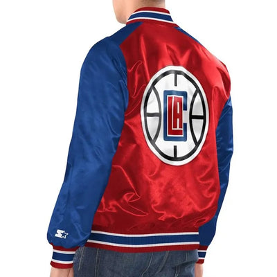 Los Angeles Clippers Renegade Full-Snap Varsity Red & Royal Blue Satin Men's Bomber Jacket