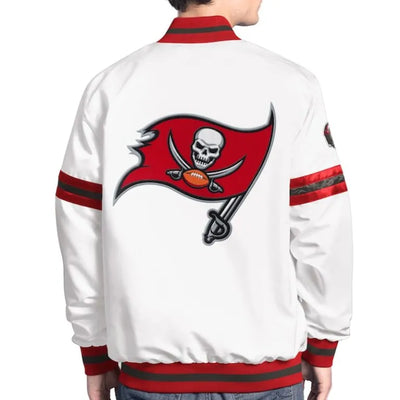 Tampa Bay Buccaneers Scout Full-Snap Varsity White Satin Men's Bomber Jacket