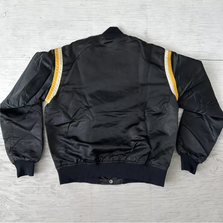 80s Los Angeles Lakers Vintage Full-Snap Varsity Yellow Satin Men's Bomber Jacket