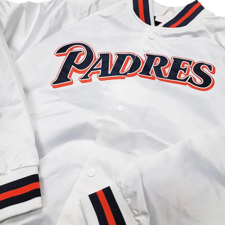 San Diego Padres Lightweight Full-Snap White Satin Men's Jacket