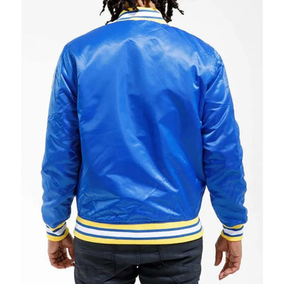 Golden State Warriors Full-Snap Varsity Royal Blue Satin Men's Bomber Jacket