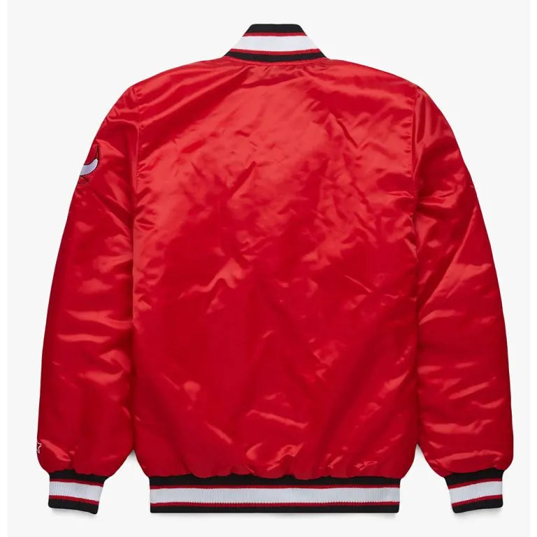 Chicago Bulls Classic Full-Snap Varsity Red Satin Men's Bomber Jacket