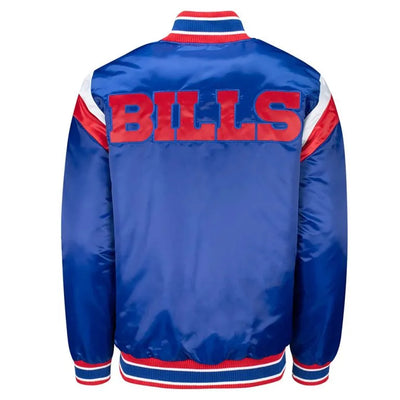 Buffalo Bills Shutout Throwback Full-Snap Varsity Blue Satin Men's Bomber Jacket