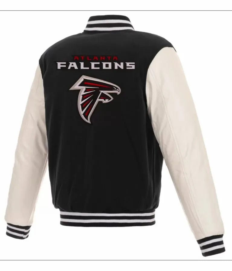 Atlanta Falcons Varsity Black Wool & White Genuine Leather Sleeves Men's Letterman Jacket