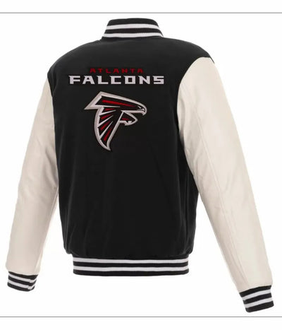 Atlanta Falcons Varsity Black Wool & White Genuine Leather Sleeves Men's Letterman Jacket