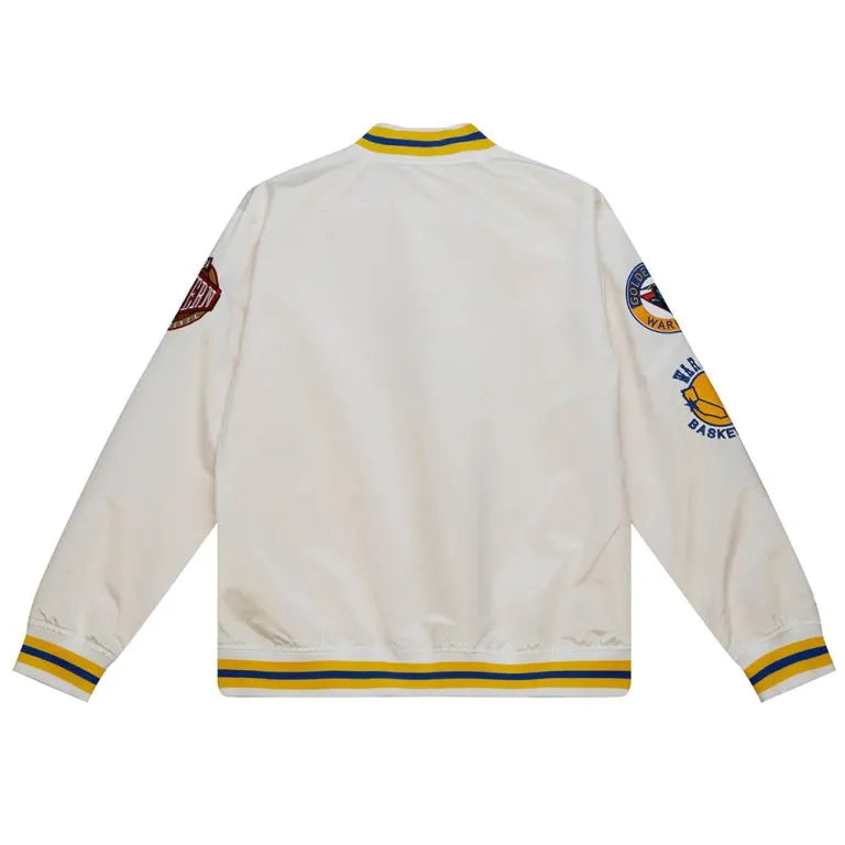Golden State Warriors  City Collection Full-Snap Varsity White Satin Men's Bomber Jacket