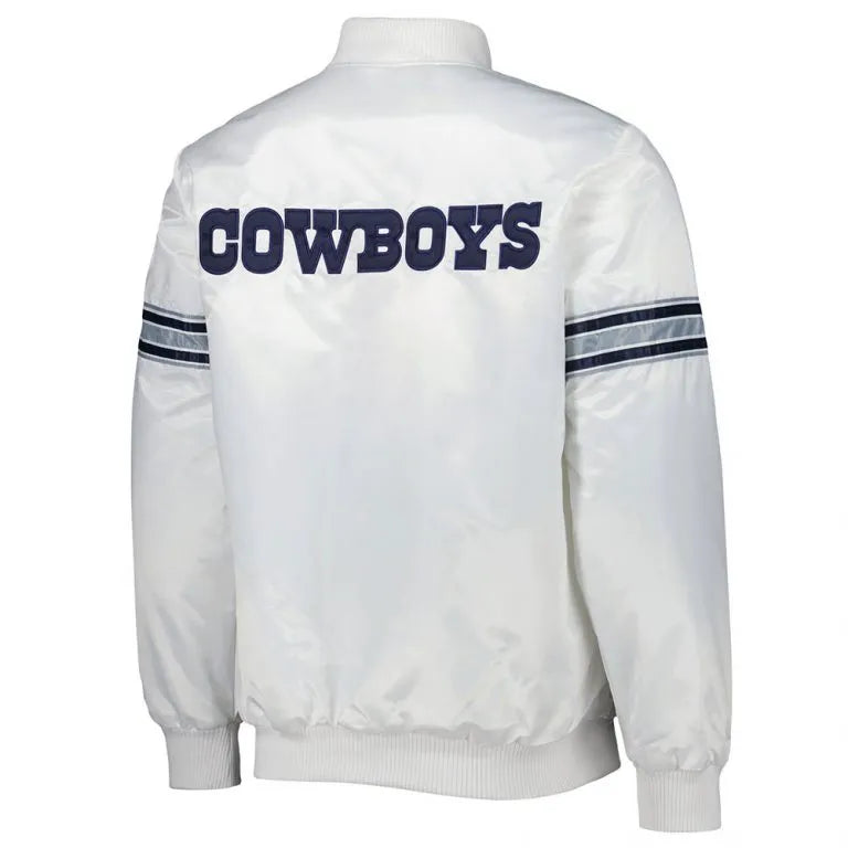 Dallas Cowboys The Power Forward Full-Snap Varsity White Satin Men's Bomber Jacket