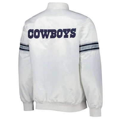 Dallas Cowboys The Power Forward Full-Snap Varsity White Satin Men's Bomber Jacket
