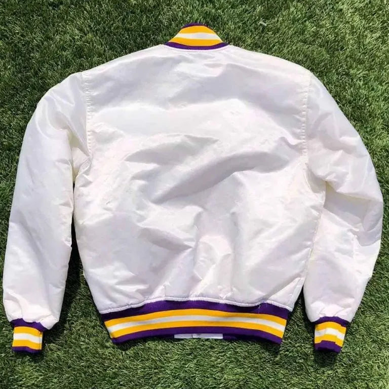 Minnesota Vikings Full-Snap Varsity White Satin Men's Bomber Jacket