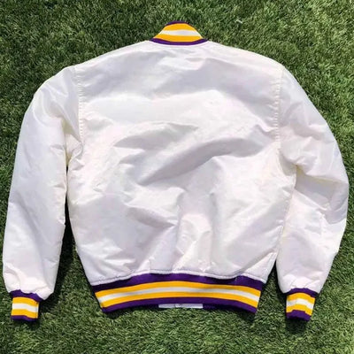 Minnesota Vikings Full-Snap Varsity White Satin Men's Bomber Jacket