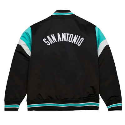 San Antonio Spurs Heavyweight Full-Snap Varsity Black Satin Men's Bomber Jacket