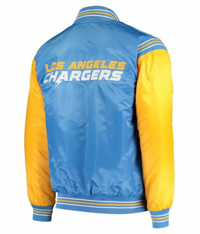 Los Angeles Chargers Enforcer Full-Snap Varsity Yellow and Light Blue Satin Men's Bomber Jacket