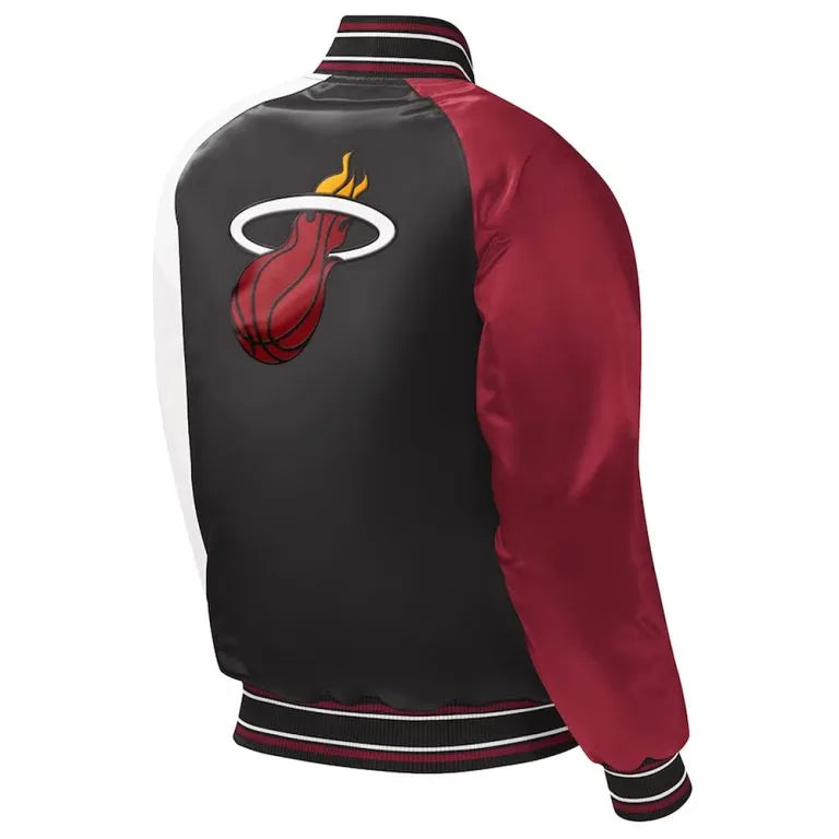 Miami Heat Youth Full-Snap Varsity Tri Color Satin Men's Bomber Jacket