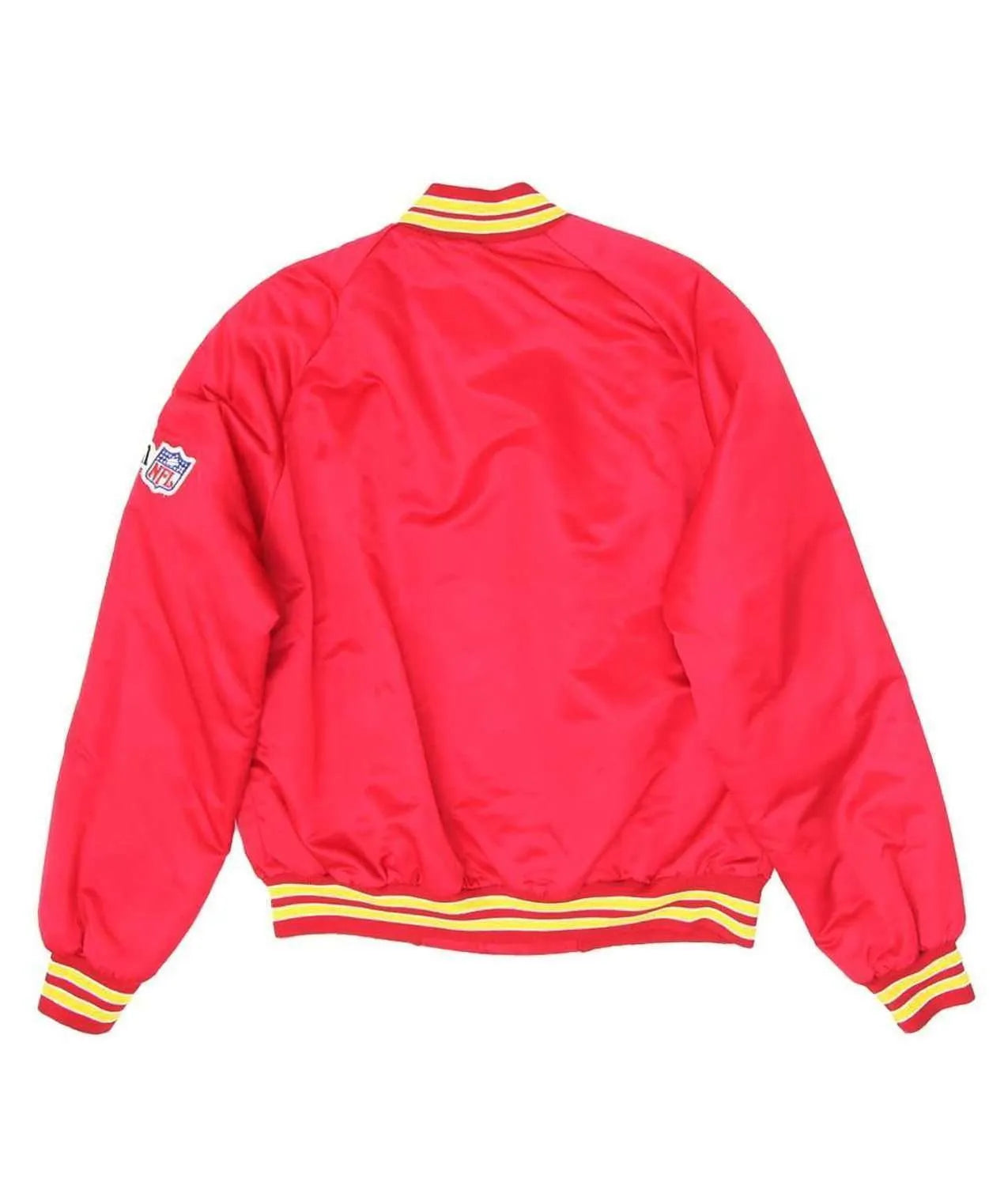 1990’s Kansas City Chiefs Vintage Full-Snap Varsity Red Satin Men's Bomber Jacket