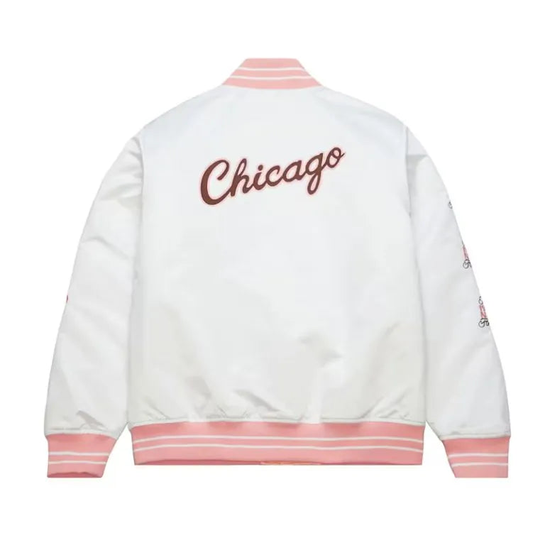 Chicago Bulls Classic Neopolitan White Satin Varsity Men's Bomber Jacket