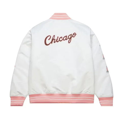 Chicago Bulls Classic Neopolitan White Satin Varsity Men's Bomber Jacket
