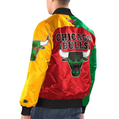 Chicago Bulls Ty Mopkins Full-Snap Varsity Red and Black Satin Men's Bomber Jacket