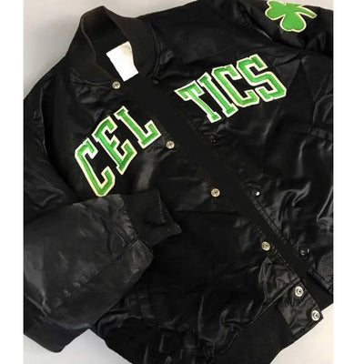 Boston Celtics Full-Snap Varsity Black Satin Men's Bomber Jacket